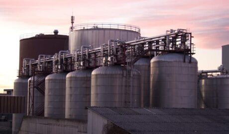 Stainless steel storage tanks with stainless pipes and tank linings.
